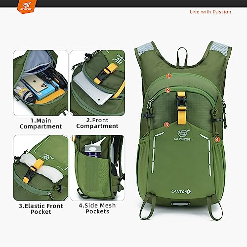 SKYSPER Small Hiking Backpack - 15L Travel Daypack Lightweight Bag Water Resistant Hiking Backpacks for Women Men - color: Lantc15-armygreen, size: Small