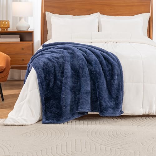 Berkshire Blanket Classic Extra-Fluffy™ Plush Throw Blanket, Soft Fuzzy Fluffy Long Hair Throw Blanket for Couch Sofa Bed, Atlantis Dark Blue, 50x60 Inches - color: Atlantis Blue, size: Throw/Throw XL