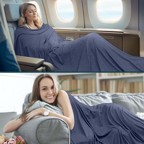 PAVILIA Travel Blanket Airplane Compact with Bag, Lightweight Soft Fleece Plane Blanket Long Flights, Camping Road Trips, Packable Travel Gift Essentials with Luggage Backpack Strap, 65x40, Navy Blue - color: Navy Blue
