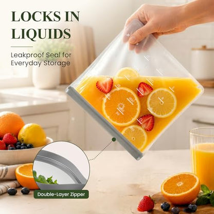 Dishwasher Safe Reusable Storage Bags Stand Up - BPA Free Reusable Sandwich Bags - Leakproof Gallon Freezer Bags, Food Storage Bags - Gray 12 Sandwich Bags - color: Grey (12 Sandwich)
