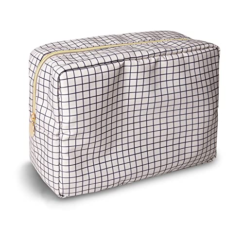 Large Makeup Bag Pouch, Nylon Women Travel Toiletry Storage Bag Checkered Cosmetic Bag for Girls, Big Preppy Makeup Organizer Bag Cute Zipper Pouch Skincare Bag for Sport School Work (Large-Checkered) - color: Checkered, size: Large