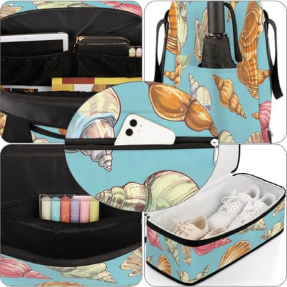 Travel Duffel Bag Conch Print Weekender Bag with Shoe Compartment Foldable Overnight Bags for Travel Sports Lightweight Gym Bags for Men Women - color: Conch Print