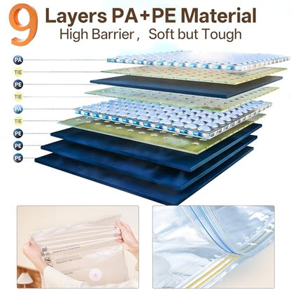 12 Pack Vacuum Seal Bags with Rechargeable Wireless Pump Set, Space Saver Bags Compression Packing Bag for Travel Clothing Clothes - size: 12 Bags + Cordless Pump
