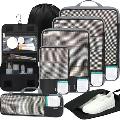 BAGAIL 4 Set/6 Set/8 Set Compression Packing Cubes Travel Accessories Expandable Packing Organizers (Half Mesh, 8-Jet Black) - color: 8-Jet Black, style: Half Mesh