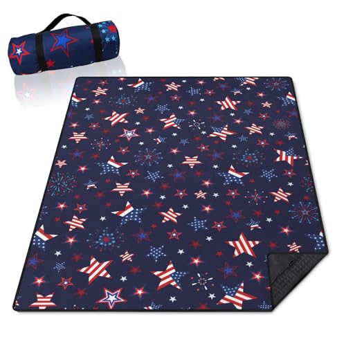 60’‘x80'' Blankets Waterproof Foldable American Flag Portable Outdoor Picnic Mat Water Resistant for Grass Padded Lawn Park Blanket for Camping,Patriotic Military Gifts for Fathers Day - color: 4th of July