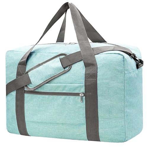 For Spirit Airlines Personal Item Bag 18x14x8 Foldable Carry on Bags for Airplanes Travel Duffel Bags for Women and Men - color: Snow MintGreen, size: With Shoulder Strap