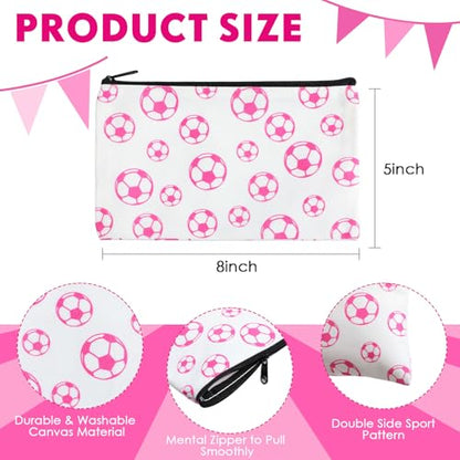 Eccliy 20 Pcs Soccer Makeup Bag Cosmetic Bag Canvas Gifts Sport Soccer Themed Accessories for Girls Toiletry Pouch with Zipper for Women Party Shopping Home Travel, 8 x 5 Inch - size: 8 x 5 Inch, style: Soccer,pink