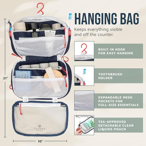 Toiletry Bag Kit 3 Piece Set: Hanging Travel Toiletry Bag + 311 TSA Cosmetic Liquid Bag + Accessory Organizer Pouch - color: Navy
