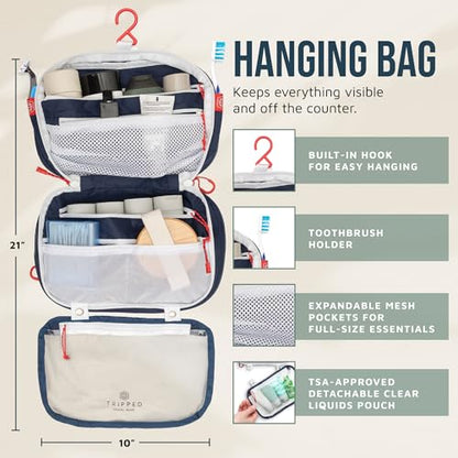 Toiletry Bag Kit 3 Piece Set: Hanging Travel Toiletry Bag + 311 TSA Cosmetic Liquid Bag + Accessory Organizer Pouch - color: Navy