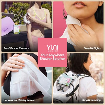 YUNI Beauty Large Body Wipes (Rose Cucumber, 12 Count) Soft Moist Showerless Wipe, Cleanse & Deodorize Waterless Travel Body Cleanser, Biodegradable Individually Wrapped Body Wipe for Camping or Gym - size: 12 Count (Pack of 1)