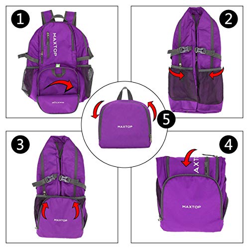 MAXTOP 40/50L Lightweight Packable Backpack for Hiking Traveling Camping Water Resistant Foldable Outdoor Travel Daypack - color: Purple