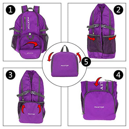 MAXTOP 40/50L Lightweight Packable Backpack for Hiking Traveling Camping Water Resistant Foldable Outdoor Travel Daypack - color: Purple