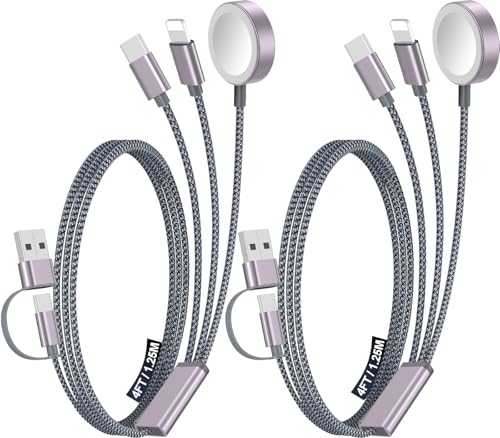 2Pack Multi Charging Cable Cord for Travel Essentials,Apple Watch Charger,iPhone Charger,[3-in-2] Type C/L Cable Portable Designed for iWatch,iPhone 17-8,Galaxy S26-21,Xbox Series X&S,iPad-4FT - color: Gray, size: 2Pack-4FT