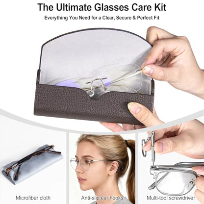 RayLove Ultimate Glasses Case Kit, Hard Shell Sunglasses and Eyeglass Case with Cleaning Cloth, Screwdriver, Ear Hooks - style: 1pack,coffee