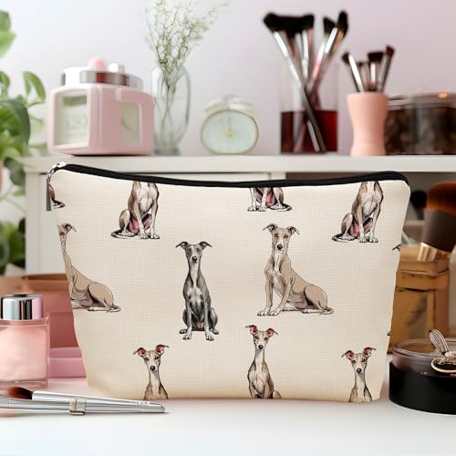 Greyhound Dog Makeup Bag, Greyhound Lovers Gifts Cosmetic Bag for Women, Dog Mom Lovers Owner Gifts for Women Christmas, Pet Lover Gift Zipper Travel Makeup Pouch for Purse - color: greyhound