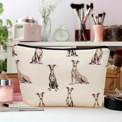 Greyhound Dog Makeup Bag, Greyhound Lovers Gifts Cosmetic Bag for Women, Dog Mom Lovers Owner Gifts for Women Christmas, Pet Lover Gift Zipper Travel Makeup Pouch for Purse - color: greyhound