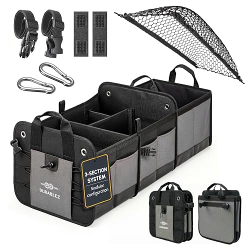 3-Section Modular Trunk Organizer XL – Car Storage for Groceries, Cleaning Supplies, Tools, Sports Gear – Foldable L-Shape Cargo Bin – Gray - color: gray, size: 3-section XL