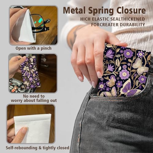 Eyeglasses Sunglasses Case PU Soft Squeeze Top Glasses Pouch for Women Men,Animal Pattern Portable Anti Scratch - color: Purple-butterflies