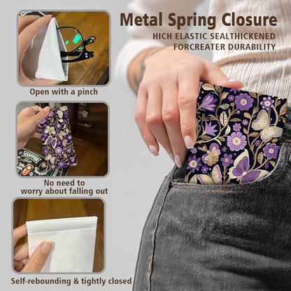 Eyeglasses Sunglasses Case PU Soft Squeeze Top Glasses Pouch for Women Men,Animal Pattern Portable Anti Scratch - color: Purple-butterflies