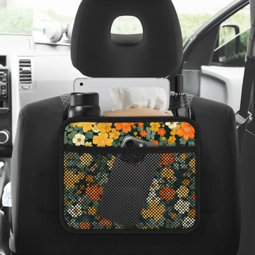 Car Backseat Organizer, PU Leather Back of Seat Cars Hanging Organizer with Pockets Leakproof Car Garbage Bag Hanging Cars Seat Storage Box Travel Accessories Foldable (Flowers Green) - color: Flowers Green