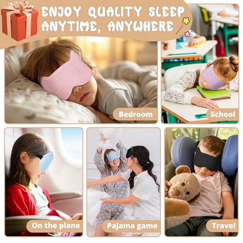 Kids Sleep Mask Eye Mask: 3D Contoured Cup Sleeping Masks, Blindfold with Adjustable Strap, Kids Eye Cover for Boys, Girls, Teens, Pressure-Free with Memory Foam Face Mask for Sleeping (Black) - color: Black