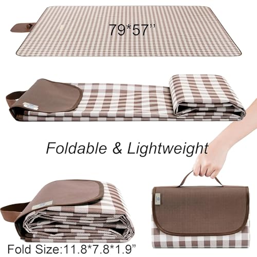 HX&OD Picnic Blanket Outdoor Extra Large Picnic Mat 80"X60" Camping Blanket Beach Blanket Foldable Waterproof Sand Mat Hiking Travel Family Concerts(Brown) - color: Brown, size: 80”x 60”