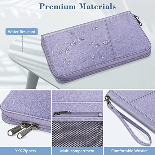 Fintie Family Passport Holder Wallet, RFID Blocking Travel Document Organizer Clutch Bag Credit Cards Case Cover for Women Men - color: Lilac Purple