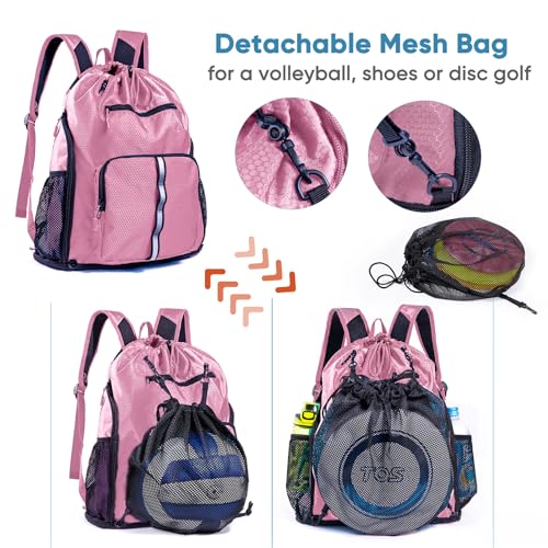 Large Beach Backpack Waterproof Sandproof - Customized Oversized Drawstring Pool Bag with Shoe Compartment for Toiletries, Towels, Gym, Travel - color: Light Pink