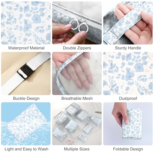 Packing Cubes for Travel - 8 Set Luggage Organizer Bags for Family, Mesh Breathable Packing Cubes for Suitcases Durable Travel Essentials Bags Set - color: Floral
