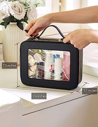 Popvibe Clear Makeup Bag Travel Cosmetic Case Transparent Toiletry Bag with Zipper, Portable Make Up Organizer Traveling Compact Car Bag for Essentials - color: Black, style: Large Luxe