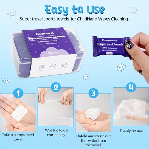 Cottonessence Premium Compressed Towels (50-Pack) - 9.4" x 11.8" Individually Wrapped Coin Tissues, Portable Towels for Travel, Hiking, Gym, Spa, Beauty Salon, Makeup, Baby Care, Outdoor Use - size: 50 Count (Pack of 1)