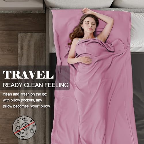 Sleeping Bag Liner,Travel Sheet & Adult Sleep Sack, Camping Sheets Travel Sleep Sack for Backpacking,Hotels & Hostels -Lightweight Single &Double Travel Sheet Camping Sheets - color: Single Dark Pink
