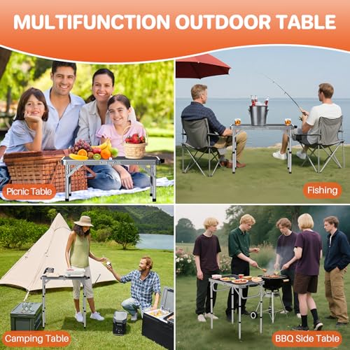 FUNYKICH 2ft Small Folding Camping Table(L22.8'' xW15.7''), 3 Height Adjustable Portable Picnic Table, Lightweight Aluminum Outdoor Tables with Carry Handle for Camping, Picnic, Silver - size: 22.8''x 15.7''x26.4''(Silver)