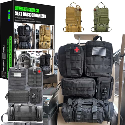 7 PACK Tactical Seat back organizer Truck organizer With 6 Detachable Pouches Universal For Car Truck Ford Jeep Military-Grade Heavier Panels With Multi-functional Packs (6 pack Black) - color: 6 pack Black