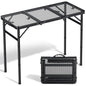 Folding Camping Table, 34.2" x 15.7" Picnic Table with 3 Adjustable Height Max 27.5", Matte Mesh Black Aluminum Folding Table with Handle for Party, Dining, Garden, Patio, Market - style: 3-Fold Mesh Tabletop