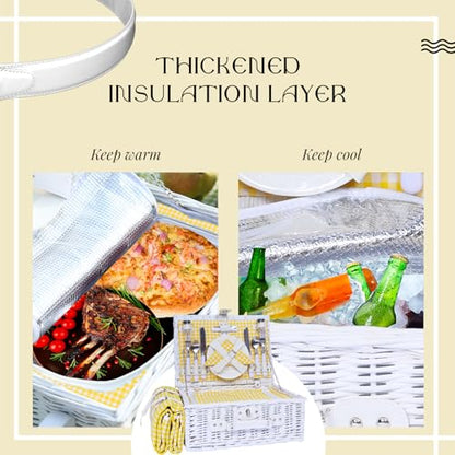 Picnic Basket Set for 4 with Waterproof Blanket Mat Insulation Bag Wicker White Yellow Light Fresh Gifts for Wedding Birthday Summer Camp Outdoor Camping Beach Travel Christmas Thanksgiving - color: Yellow Grid