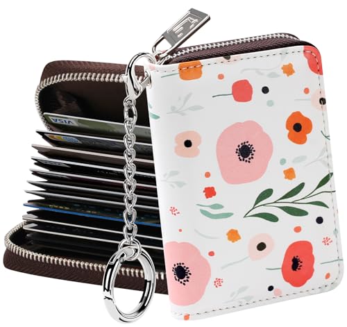 FurArt Zipper Wallet Women, RFID Blocking Credit Card Wallet, Business Card Holder, Compact Size KeyChain Wallet - color: Floral