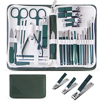 WOAMA Manicure Set Nail Clippers 30-piece Pedicure Kit Manicure Tools Nail Manicure Kit with Green Travel Case for Home, Workplace, Gift, Beauty Salon - color: Green