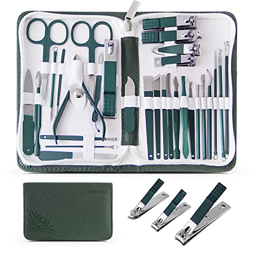 WOAMA Manicure Set Nail Clippers 30-piece Pedicure Kit Manicure Tools Nail Manicure Kit with Green Travel Case for Home, Workplace, Gift, Beauty Salon - color: Green