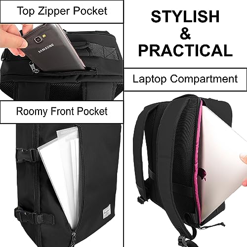 New Business Trip Backpack 21L Flight Approved Carry on Daypack 15-inch Laptop Notebook, Travel Commute Gym Sport, All Black - color: G-black