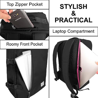 New Business Trip Backpack 21L Flight Approved Carry on Daypack 15-inch Laptop Notebook, Travel Commute Gym Sport, All Black - color: G-black