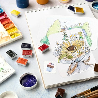 Funto 100% Cotton Watercolor Paper Postcards, 28 Blank Cards + 2 Stamp Sheets, 4x6, 140lb/300gsm, Cold Press, Acid-Free Heavyweight for Artists & Beginners - style: 4x6 Postcards-100% Cotton