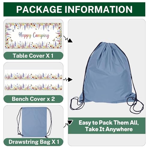 Picnic Table Cover with Bench Covers Elastic Edges, Butterfly Camper Fitted Table Cover, Outdoor Camping Essentials 72 Inch 3PCS, Waterproof Camping Fitted Tablecloth with Drawstring Bag - color: Butterfly, size: 72in