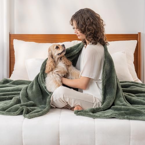 Berkshire Blanket Classic Extra-Fluffy Plush Blanket Queen Size, Soft Fuzzy Fluffy Long Hair Blanket for Couch Sofa Bed, Dark Sage Green, 90x90 Inches - color: Dark Sage Green, size: Full/Queen