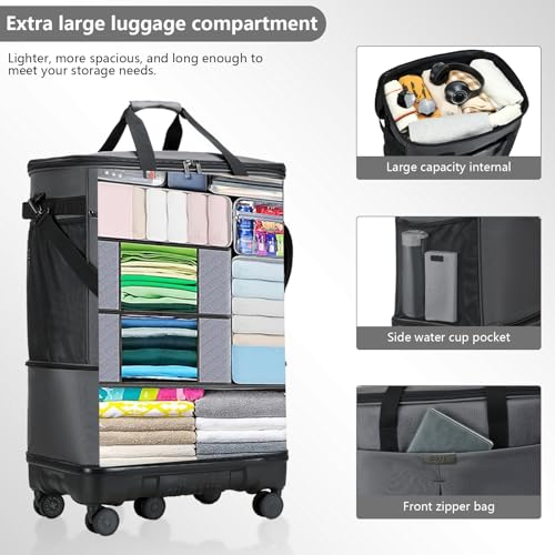 Large Capacity Rolling Duffle Bag with Detachable Wheels,Expandable Foldable Suitcase for Travel,Collapsible Luggage Duffel Overnight Weekend Bags without Telescoping Handle - color: Grey