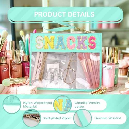 Siwara Snack Bags Clear Pouch Travel Makeup Bag Chenille Letter Bags for Zipper Pouch Clear Cosmetic Bag Clearly Tote Bag Makeup Travel Bags for Women - color: Green-Snack