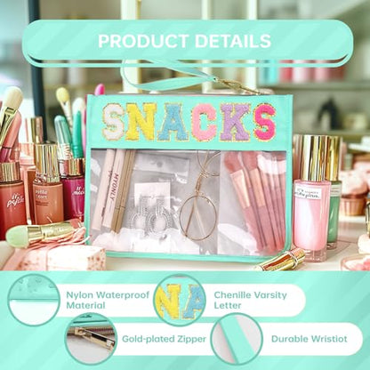 Siwara Snack Bags Clear Pouch Travel Makeup Bag Chenille Letter Bags for Zipper Pouch Clear Cosmetic Bag Clearly Tote Bag Makeup Travel Bags for Women - color: Green-Snack