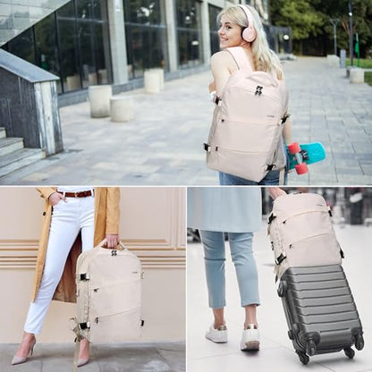 HOMIEE 50L Travel Backpack Large Suitcase Water Resistant Luggage Daypack Carry on Backpack for Men Women Fits 17.3 Inch Laptop, Beige - color: Beige, size: 3X-Large