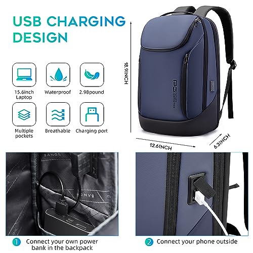 BANGE Business Smart Backpack Waterproof fit 15.6 Inch Laptop Backpack with USB Charging Port,Travel Durable Backpack - color: Blue