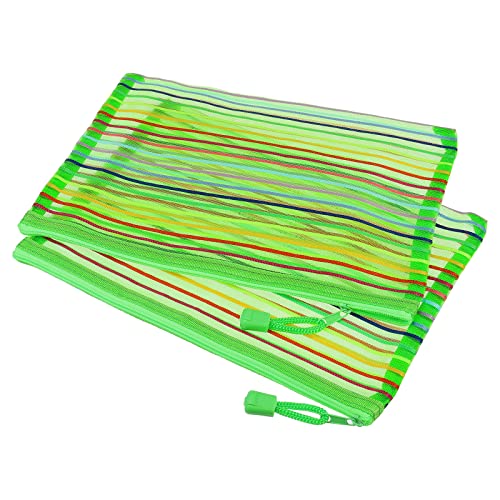 MECCANIXITY Mesh Zipper Pouches, A5 Colorful Pencil Case Document File Bags Storage Organizer for Office Supply Travel Accessory, Green Pack of 6 - color: Green